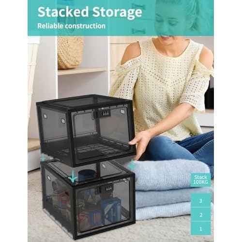 2 Pack Large Medicine Lock Box for Safe Medication, Lockable Storage Box for Fridge/Snacks Food, Phone Lock Boxes with Combination Code for Home/Dorms/Office Storage Lockers