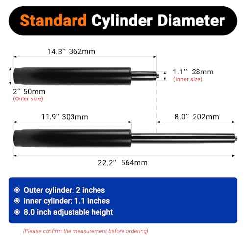 8" Office Chair Cylinder Replacement - Heavy Duty 1000lbs Class 4 Hydraulic Lift with Silent 360¡Æ Rotation, Universal Pneumatic Piston Fit for Sinking Desk/Gaming Chairs