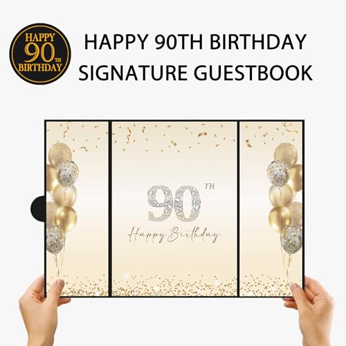 Black Gold Happy 90th Birthday Signature Guest Book (Variation: Black Gold) DARUNAXY