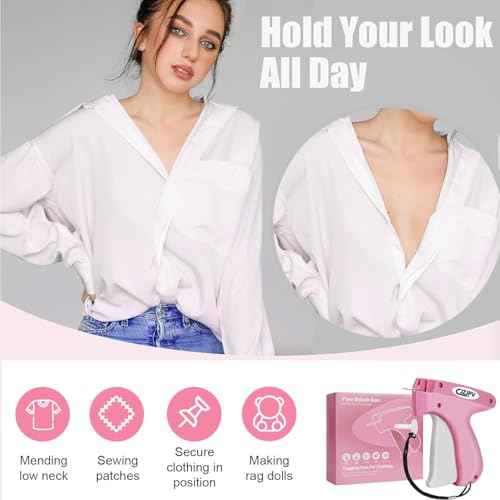 Stitchy Stitch Gun - Handheld Tagging Gun for Clothing, Micro Sticky Gun for Clothes Quick Stitch Sewing & Tag Attacher, Come with 6 Fine Needldes & 2,000 Mini Fasterners (HotPink+White)