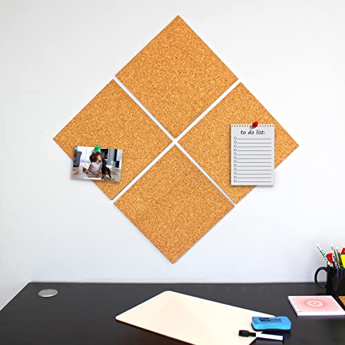 Flipside Products 12" x 12" x 5mm Natural Brown Cork Squares, Wall Tiles, Square Pinning Cork Board, Bulletin Board Mini Wall Board - 16 Pack