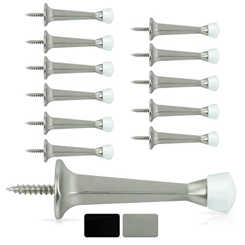 Jack N¡¯ Drill 3-Inch Rigid Door Stop (12 Pack) - Heavy Duty Solid Metal Door Stopper | Prevents Wall & Door Damage - Rigid Rubber Tip Door Stop for Kitchen, Bedroom, Office (Satin Nickel)