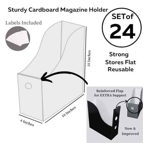 Evelots Magazine File Holder - Set of 24 White - Office Desk Organizer - Sturdy Cardboard - New Upgraded Double Front Panel for More Stability - Full 4 Inch Wide - Easy Assemble