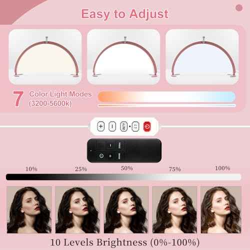 BQAN Half Moon Light for Nail Desk, 29" 40W Professional Nails Table Tech Lamp with Phone Holder & Controller & Remote, Rhinestone Lash Light for Eyelash Tech, Makeup, Tattoo, Spa, Salon(Pink)