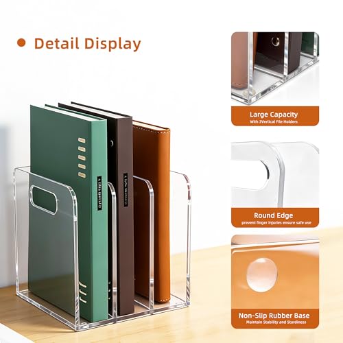 AIDIMOO B5 Clear Acrylic Magazine File Holder with 3 Compartments Desk Organizer
