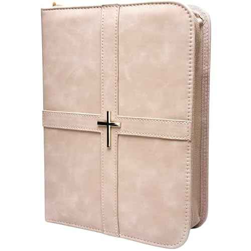 Bible Cover Case for Women, Elegant & Practical Bible Case with Shoulder Strap, Light Beige Leather Bible Cover, Feminine Bible Bag, Hardwearing & Soft Bible Covers for Ladies