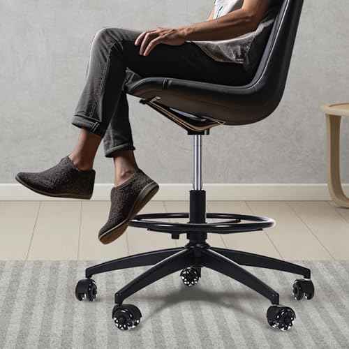Frassie 17.7 inch Metal Chrome Office Stool Foot Rest Ring, Black Studio Drafting Chair Footrest Ring (Black)
