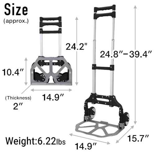 Japard Hand Truck Dolly Folding Alunimum Carrying Cart with Wheels Foldable and Long 39.4" Collapsible Handle, 166 Lbs for Camping Outdoor Home