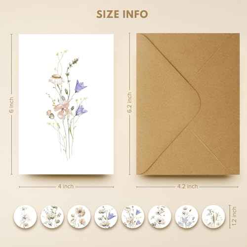 Blank Cards and Envelopes 32 Pack Blank Greet Cards, Beautiful Blank Note Card, Perfect Stationary Set For All Occasions, 8 Assorted Floral Designs, 4" x 6"