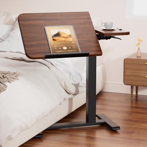 Walnut Tiltable Mobile Standing Desk with Pneumatic Height Adjustment & Wheels