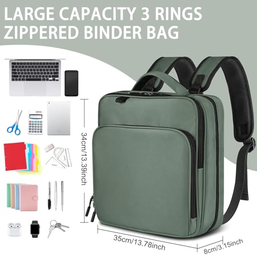 Zipper Binder Bag, 2-inch 3-Rings with Multiple Pockets File Folder - 500 Sheet Capacity, Up to 14¡®¡¯ Laptop and Tablet, Detachable Backpack Straps & Shoulder Use for School