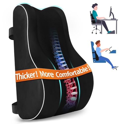 CloudBliss Lumbar Support Pillow for Office Chair - Black, Large Memory Foam