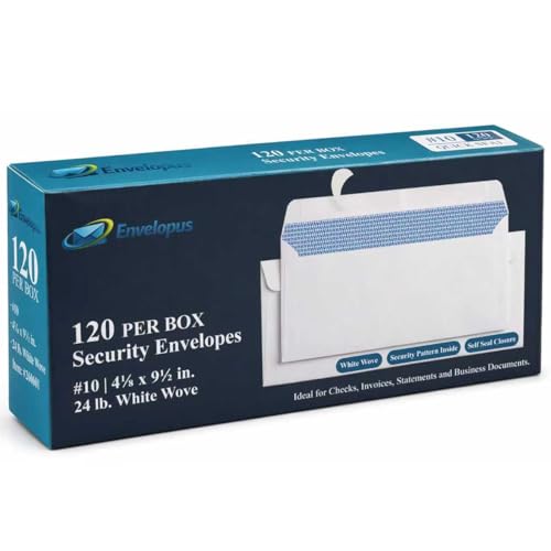 Envelopus White Self Seal Business #10 Envelopes 4 1/8 x 9 1/2 Inches, 120 Pack, No Window