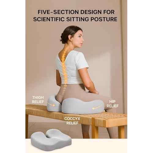 Seat Cushion, Office Chair Cushion for Sciatica, Coccyx Cushion, Ergonomic Memory Foam Seat Cushion for Car, Home, Pressure Relief Pad for Hip, Tailbone, All Day Comfort - Gray