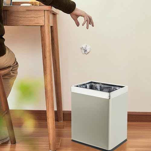 Invisi-Overlap' Open Top Metal Trash Can, Small Office Wastebasket, Modern Home D?cor, Rectangle Shape (Light Gray)