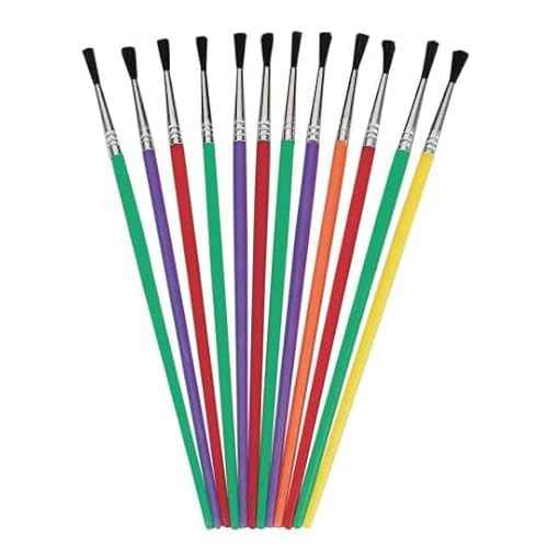 Rocky Mountain Goods Classic Kids Paintbrush Set - 12 Craft Paintbrushes for Watercolors, Art, Oil Painting, Acrylic, School, Touch Ups - Plastic Fun Multi Color Handles with Metal Ferrules