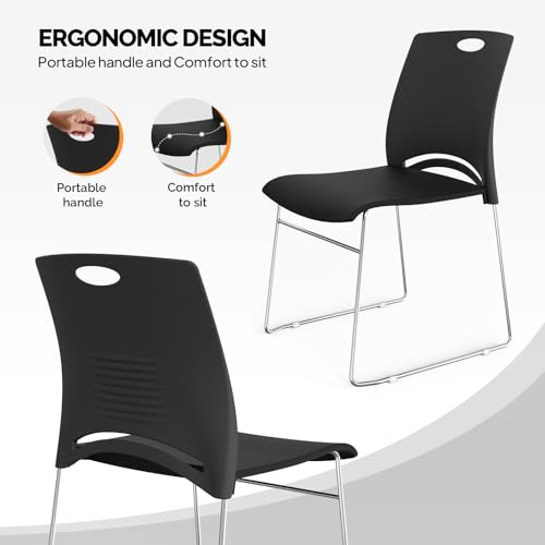 VINGLI 4 Pack Plastic Stacking Chairs - Stackable Office Chairs, Black