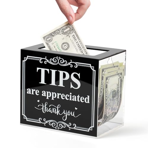 Lesnala Acrylic Tip Jar for Money Donation Raffle Cash Collection Storage Box for Bartender Bars Restaurants Musicians Drive and More 6 X 4 X 5 Inch
