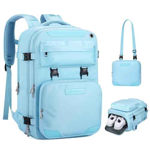 Maelstrom Travel Backpack for Women Men,35L Laptop Backpack Fits 17-Inch Laptop,Waterproof Carry On Backpack for Airplanes with Detachable Crossbody Bag&Shoe Compartment,Light Blue, Large