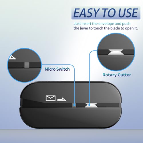 Black Rechargeable Electric Letter Opener - Automatic Envelope Slitter, USB-C Charge