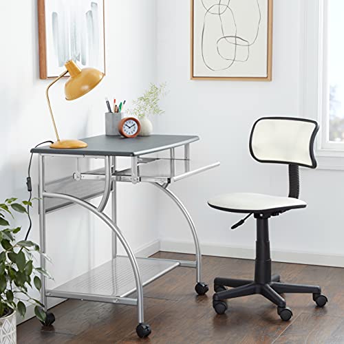 Safco 947ANT Mobile Rolling Workstation - Anthricite Metallic Gray, Heavy-Duty Steel Frame, Take Anywhere Caster Wheels, Computer Desk with Keyboard Tray, Portable Home Office Desk, Gray