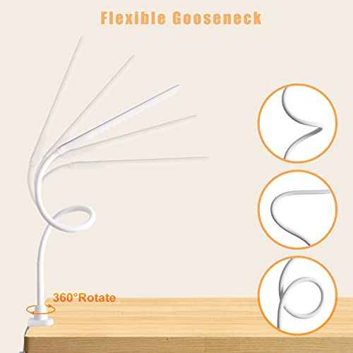 YOUKOYI LED Desk Lamp with Clamp,Flexible Gooseneck Architect Table Lamp - 5 Brightness Levels & 4 Color Modes, Touch Control, Eye-Care 10W Desk Light for Home/Office/Reading/Work(White)