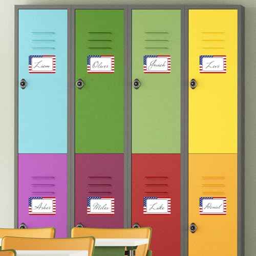 Whaline 180Pcs Patriotic Name Tag Stickers 4th of July American Flag Rectangle Nameplate Sticker Writable Name Label Decals for Independence Day Office School Supplies
