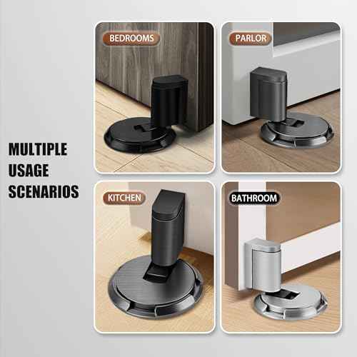 Windproof Door Stopper, Mechanical Heavy Duty Adjustable Height Door Catch Holder, Keep Door Open, No Drilling or Screw Mounting with Adhesive Pads & Screws, 2Pack, Grey