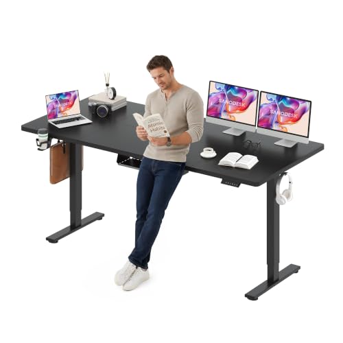 SANODESK 79x32 Inch Black Frame & Black Top Electric Standing Desk with Memory Control