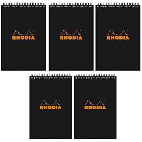 Rhodia Lined Wirebound Notepads, 6 X 8 1/4-Inches, Black (165019C), Pack of 5