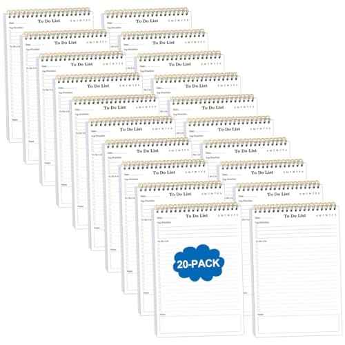 (20-Pack) To Do List Notepad - A5 Undated Daily Planner, 1000 Sheets/2000 Pages To Do List Notebook for Work, Spiral Waterproof Notepad for Office Supplies, School Planner, 5.8" x 8.3"