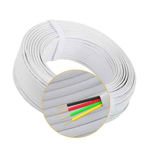 Uvital Phone Cable, 300FT White Telephone Extension Cord Wire Cable with 4-Core Solid Copper Wire, 4x1/0.4mm 26 AWG, Flat Phone Line Cord Compatible with RJ11 Jack for Landline and Modem (100m)