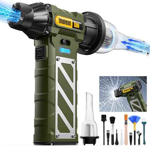 Compressed Air Duster,Infinitely Variable Speed£¬130000RPM Electric Jet Dry Blower with Safety Hammer,Cordless Rechargeable Air Duster for Cleaning PCs/Keyboards/Car Washing (Green)