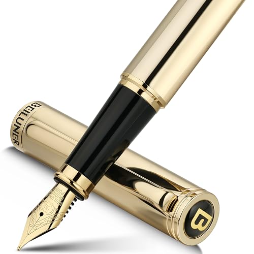 BEILUNER Gold Fountain Pen,Stunning Luxury Pens with 24K Gold Finish, Gorgeous 24K Gilded Nib(Medium), Fancy Pen Gift Set for Men&Women -Ink Converter-Elegant,Office,Nice Pen for Writing