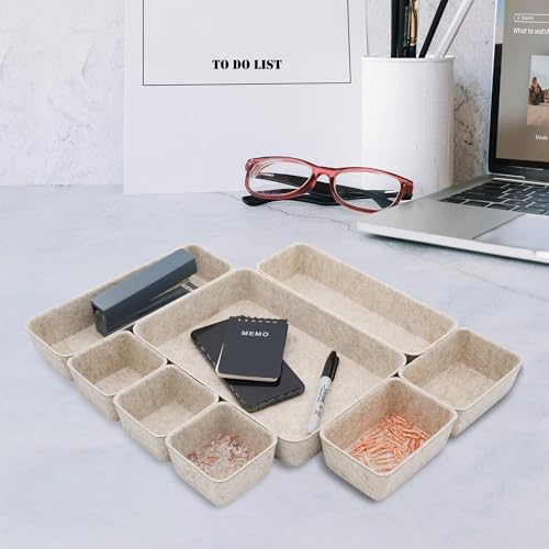 Welaxy 8-Piece Nordic Felt Desk Drawer Organizer Set Oatmeal - Home Office Storage