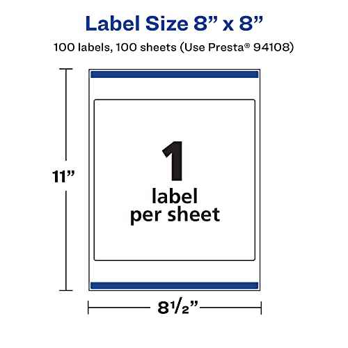 Avery Matte White Square Labels, Sure Feed Technology, 8" x 8", 100 Matte White Printable Labels