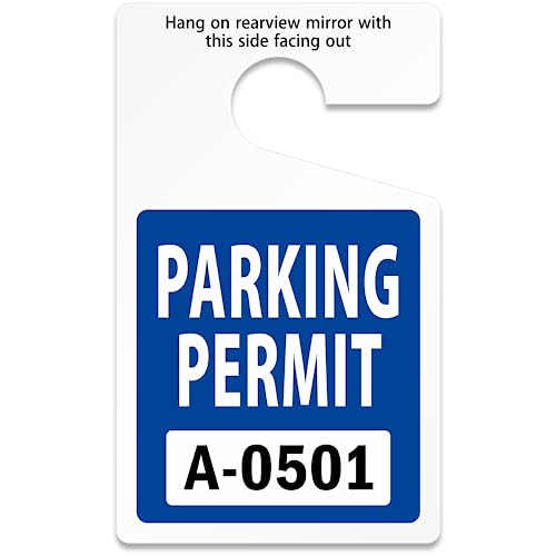 SmartSign (Pack of 50) 5 x 3 inch Standard ¡°Parking Permit¡± Sequentially Numbered Rearview Mirror Hang Tags, 20 mil Thick Plastic, Blue, Black and White