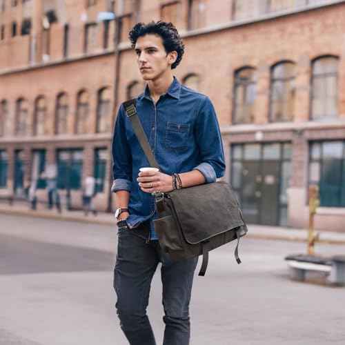 Messenger Bag for men Laptop Bag UnisexRetro Canvas Bag14-15.6 inches Casual single shoulder bag For Work College Travel