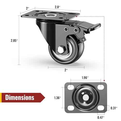 2 inch Caster Wheels Heavy Duty Swivel Casterswith Safety Brake Total Capacity 1200lbs (Set of 8) Good for Industrial or Furniture