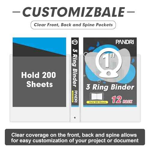 3 Ring Binder 1 Inch, PANDRI 12 Pack 1-Inch Binder Fits Letter Size 8.5'' x 11'' Paper, Versatile Binders for Office Home School, 2 Pockets, White