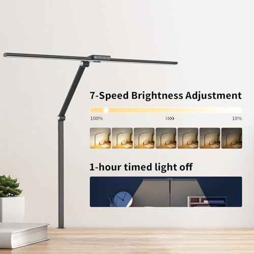 DS521SA Full Spectrum Desk Lamp ? Sun Lamp 18W Eye-Care Table Light, CRI£¾95, 4000K Color Temp, Stepless Dimming, Flicker-Free, Low Blue Light, Touch & Remote Control, for Study & Office