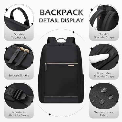Laptop Backpack for Women - Business Travel Anti Theft Laptop Bag Backpack Water Resistant College Computer Backpacks for Men Women Fits 15.6 Inch Notebook (Black)
