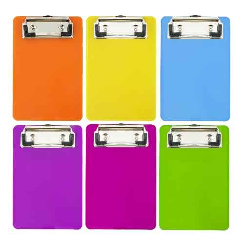 4x6in Mini Clipboards, 6 Pack Plastic Small Clipboards, A6 Letter Size Mini Clipboard with Retaining Clips, Memo Size Notepads Pocket Clipboard, Colorful Clip Boards for Classroom Restaurants Office