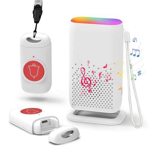 Caregiver Pager, Rechargable Wireless Call Button 2000+ Feet, 5 Alert Modes, 58 Melodies, SOS Alert Nurse Calling System for Patien Elderly Monitoring at Home, 2 SOS Button + 1 Receiver