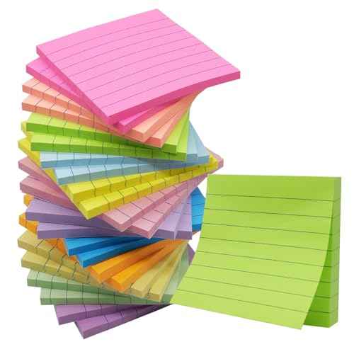 (24 Pack) Lined Sticky Notes 3x3 in Ruled Stickies Super Sticking Power Memo Pads,12 Bright Multi Colors Sticky Notes with Lines Self-Stick Note Pads