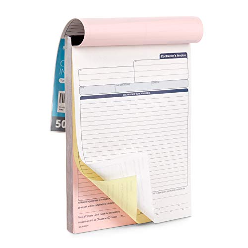 Blue Summit 3-Part Carbonless Contractor Invoice Book, 50 Sets