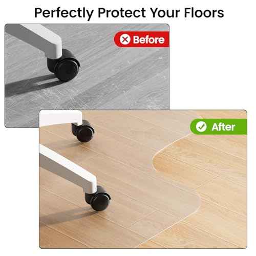 Delamu Office Chair Mat for Hardwood Floor, 36"¡¿48" Clear Under Desk Chair Mats for Rolling Chairs, Plastic PVC Gaming Floor Protector for Office Home (Not for Carpet)