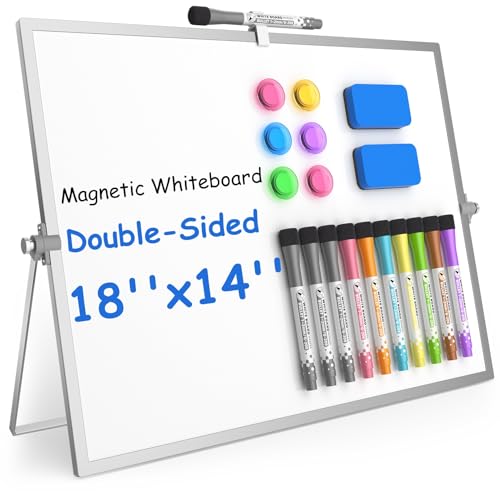 Grtard Magnetic Dry Erase Board with Stand, 18''x14'' Double-Sided White Board for Kids, Desktop Whiteboard with Stand, Large White Board, Desk Whiteboard Portable, Dry Erase Board for Kids, Memo