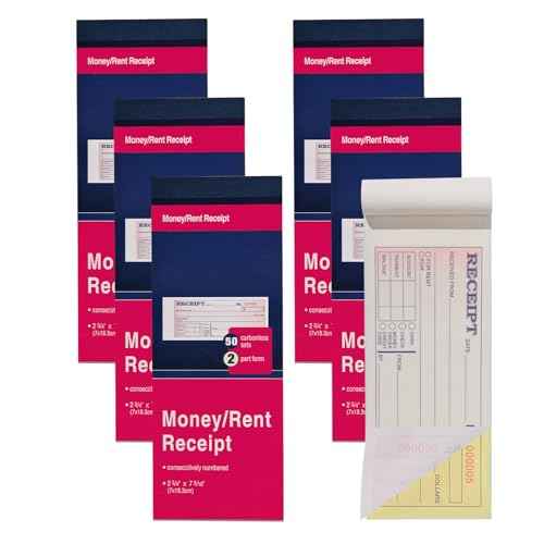 6 Pack Receipt Book with Carbon Copies, Money and Rent Receipt Book for Small Business, 2-3/4" x 7-3/16", 2-Part Carbonless, 50 Sets per Book