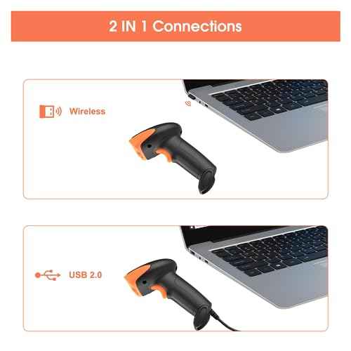 Sumicor QR Code Scanner, Wireless 2D Barcode Scanner Data Matrix PDF417 UPC Automatic Scanning Handheld Bar Code Scanner for Library Warehouse Inventory Store